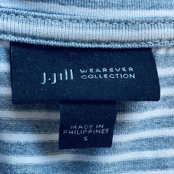 J. Jill Top Size Small Gray White Striped T Shirt Long Sleeves Capsule Wardrobe - Picture 5 of 7